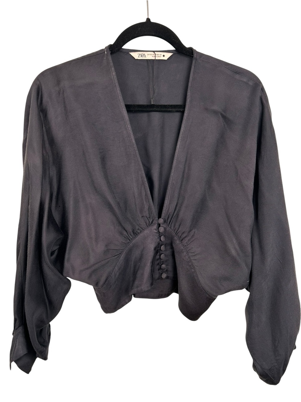 Zara deep v-neck dolman sleeve blouse, XS navy Soft Flowy Modern Statement